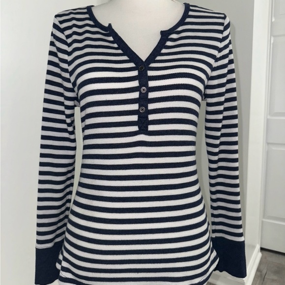 Navy Striped‎ Henley Top - Picture 3 of 6
